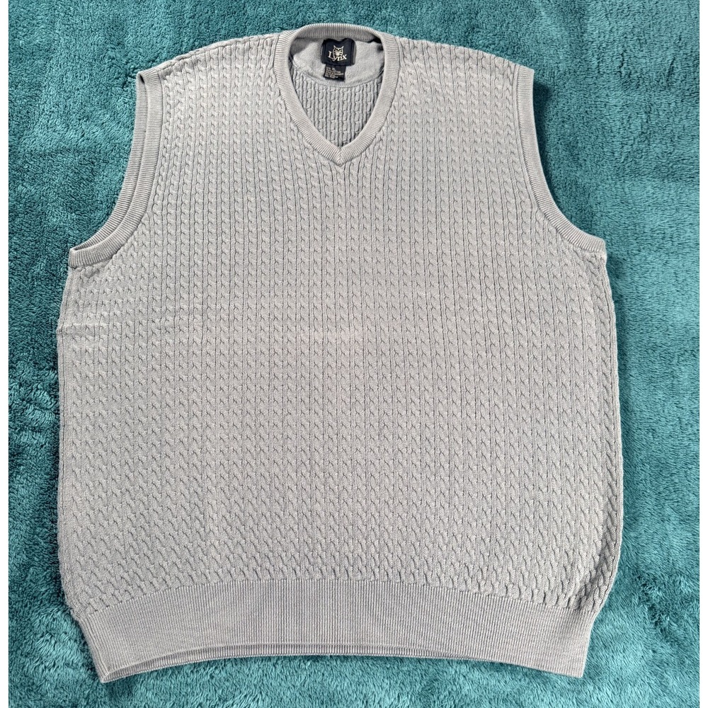 Lynx V-Neck Cable Knit Sweater Vest Mens XL Gray Light Weight Cotton Preppy